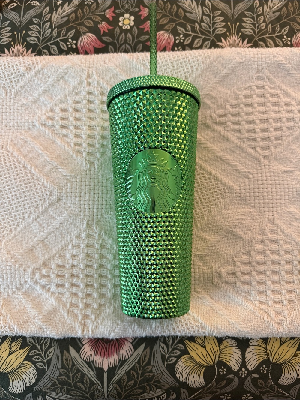 Starbucks Metallic Green textured Cold Cup with Straw